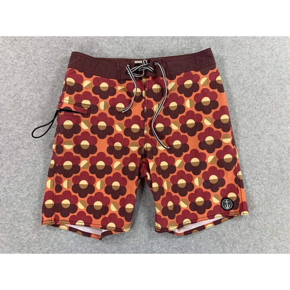 Captain Fin Flower Board‎ Shorts Swim Trunks (Men's Size 28) Red - 8"